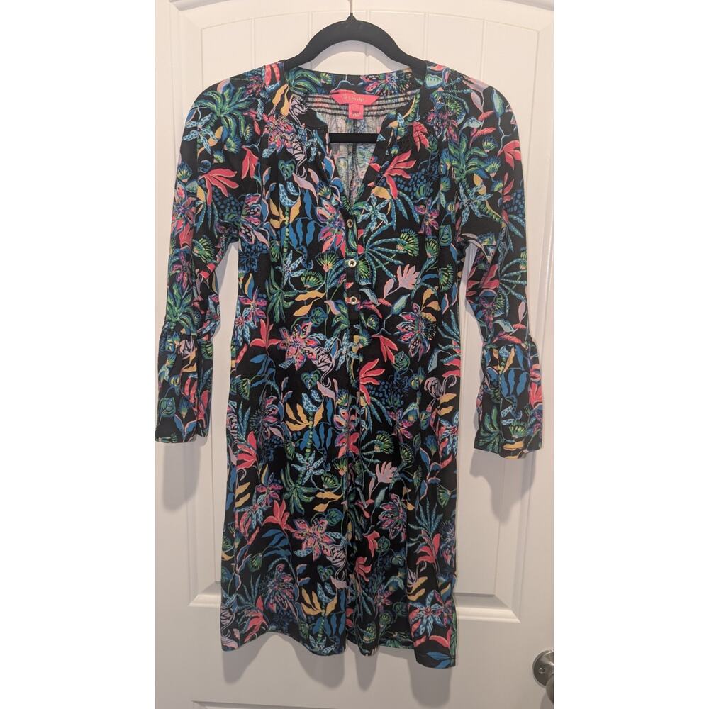 Lilly Pulitzer Multicolor Floral Ruffle Short Dress V-Neck 3/4 Sleeve XS
